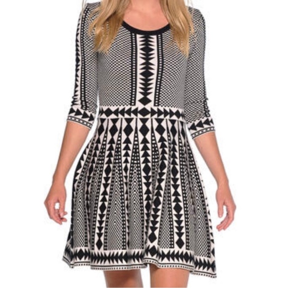 NEW Nina Leonard knit Aztec A-line geometric dress size medium - Picture 7 of 7